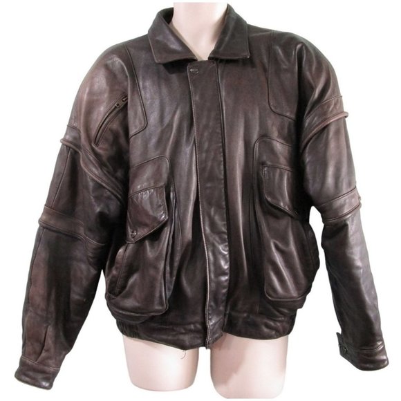 Italiano Leather Jacket Mens XL Vintage 1980s Hong Kong Lined GUC Minor Damage - Picture 2 of 16